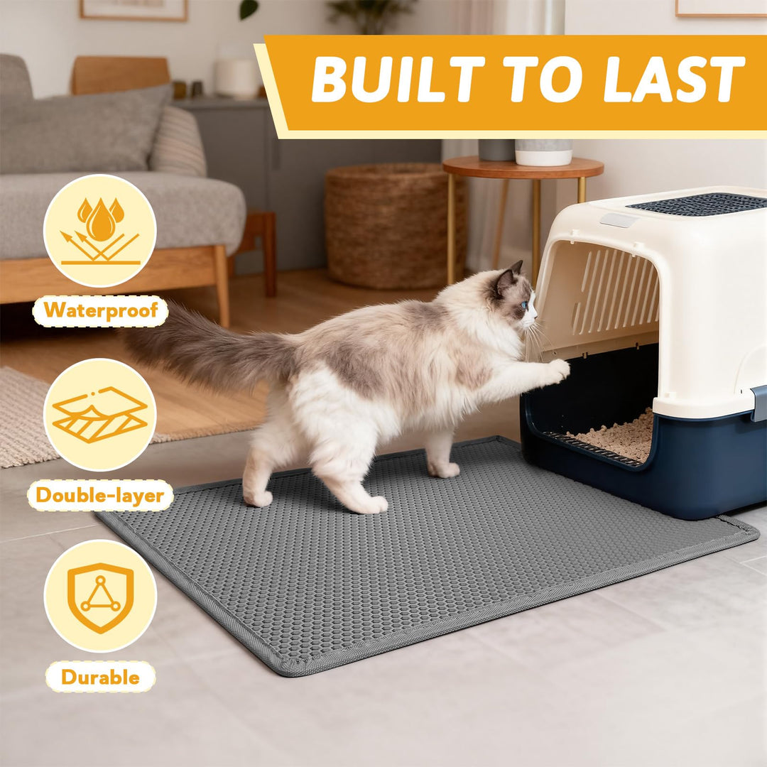 Pieviev Litter Box Mat, Double-Layer Urineproof Design, 30" x 24" Gray