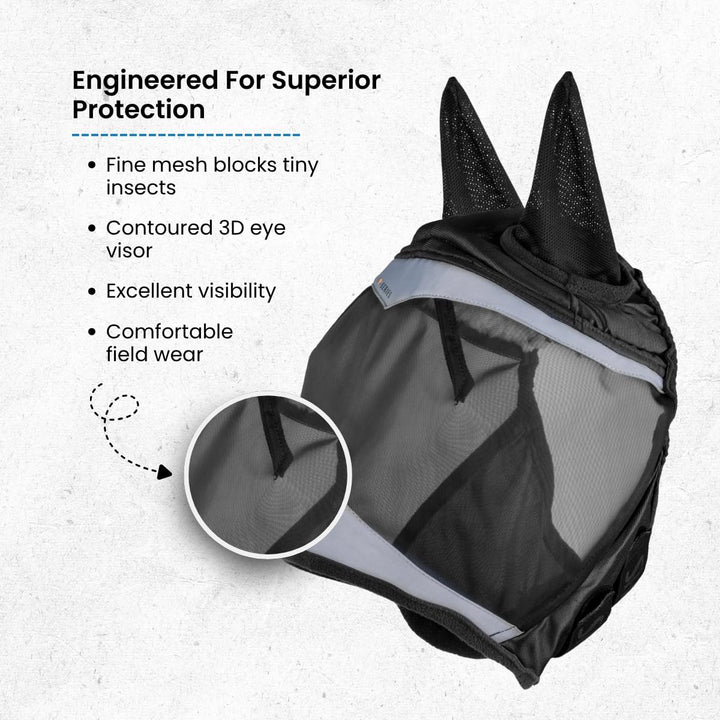 Shires FlyGuard Pro Fine Mesh Fly Mask with UV Protection Jet/Ears/Full
