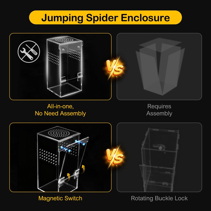 Clioran Jumping Spider Enclosure Starter Kit,3 x 3 x 6 in Acrylic Terrarium