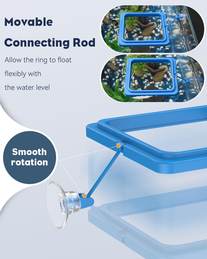 Pawfly 2 Pcs Fish Feeding Ring for Aquarium – Round and Square Floating Food Feeder with Suction Cup for Betta, Goldfish, Guppy, Turtle &amp; Small Fish