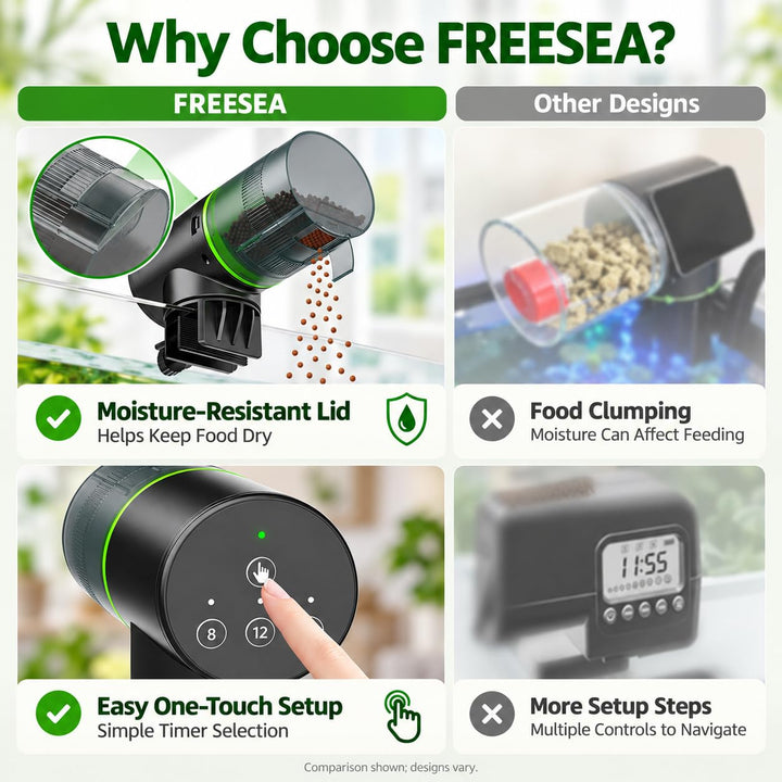 Freesea Automatic Fish Feeder for Aquarium: One-Touch Easy Setup &amp; 3 Timers