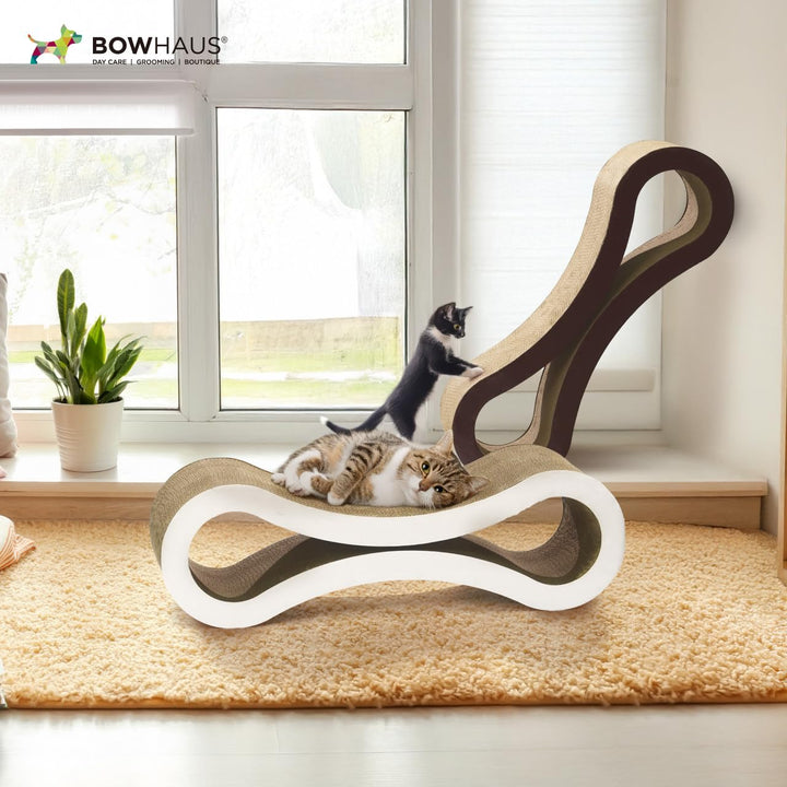 BOWHAUS Infinity Cat Scratcher Lounger, Reversible Scratcher, Durable &amp; Long-Lasting, Cat Cardboard Scratcher, Large Cat Scratching Pad, Scratching Board, Infinity Scratch Pad for Indoor Cats, White
