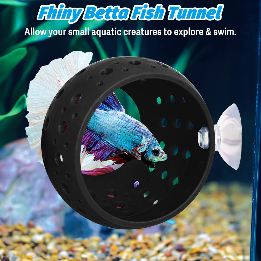 Fhiny Betta Tunnel, Aquarium Fish Hideout with Suction Cup - Shrimp Cave Aquarium Decor for Small Fish, Shrimp, Guppy Hiding &amp; Resting (Black)
