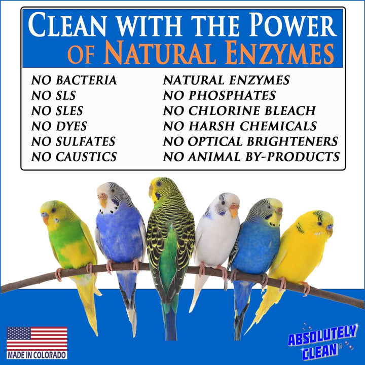 Absolutely Clean Amazing Bird Cage Cleaner and Deodorizer - Just Spray/Wipe - Safely &amp; Easily Removes Bird Messes Quickly and Easily - Made in The US - Fragrance Free (16oz Pack of 1)