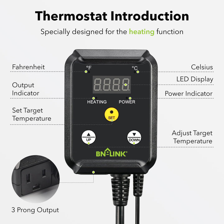 BN-LINK Digital Heating and Cooling Thermostat Controller for Reptiles, Attic Fan