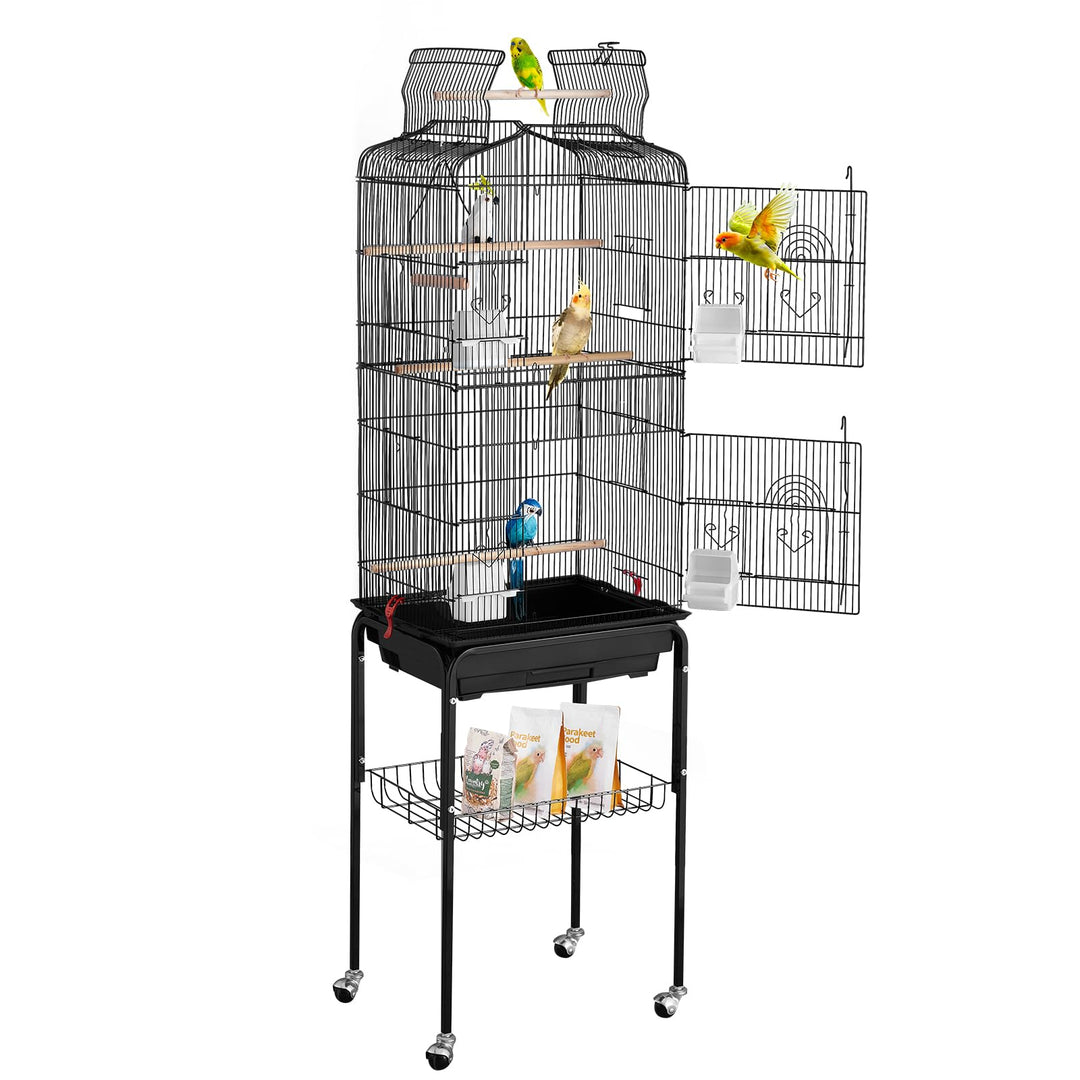 VEVOR 64-inch Open Top Large Parrot Bird Cage with Detachable Rolling Stand for Parakeets Finches Canaries Lovebirds Cockatiels Budgies Small Quaker Conures Flight Birdcage with Swing and Perch