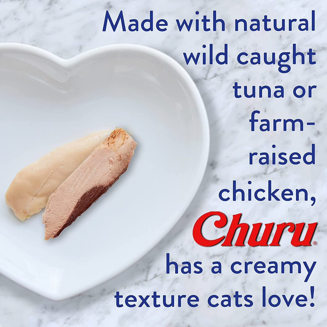 INABA Churu Cat Treats, Grain-Free, Lickable, Squeezable Creamy Purée Cat Treat/Topper with Vitamin E &amp; Taurine, 0.5 Ounces Each Tube, 50 Tubes, Tuna &amp; Chicken Variety