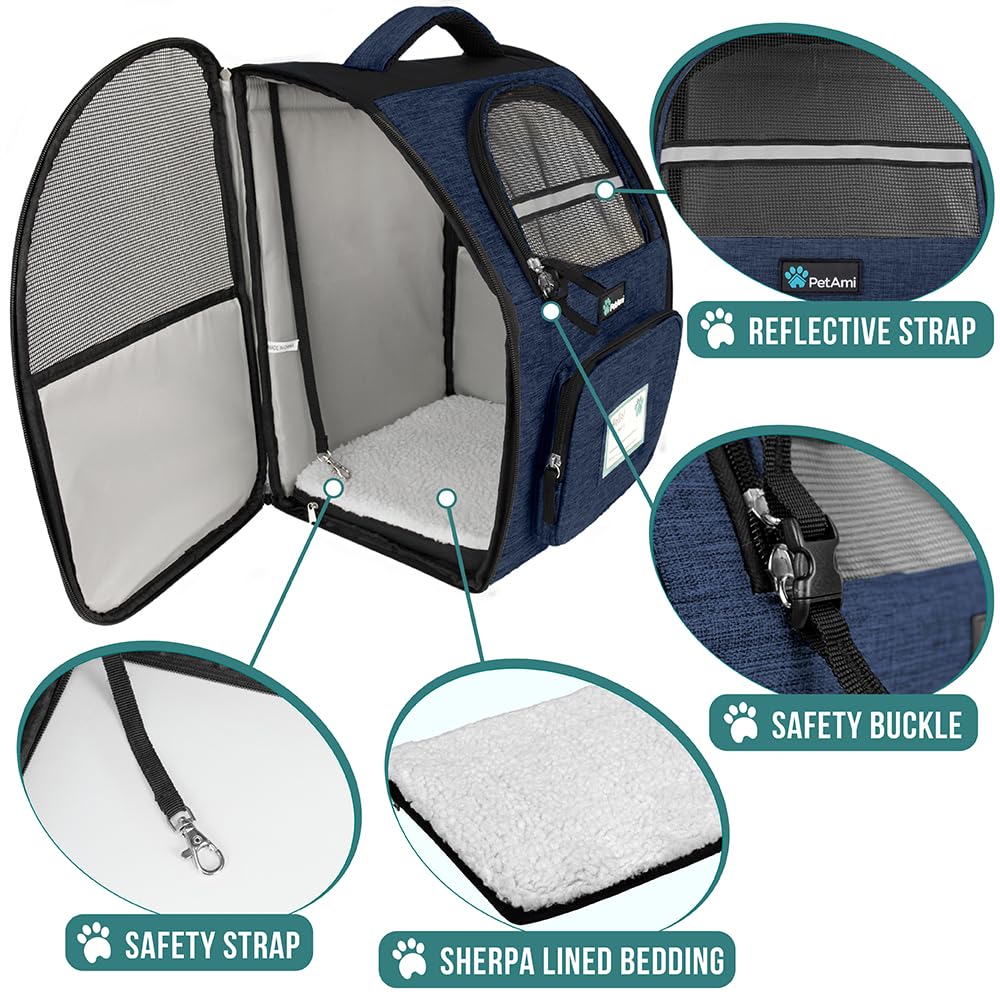 PetAmi Dog Backpack Carrier Airline Approved Cat Pet Puppy Bag, Navy