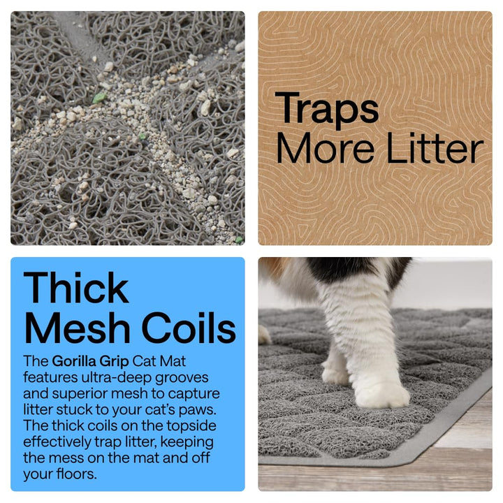 GORILLA GRIP Cat Litter Mat, Coiled Mesh Trapping Mats, 35x23 Gray