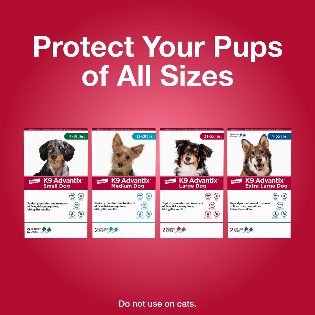 K9 Advantix Flea, Tick &amp; Mosquito Prevention for Dogs 21-55 lbs. | Flea Drops for Large Dogs | Apply Monthly | 4 Treatments (Pack of 2)