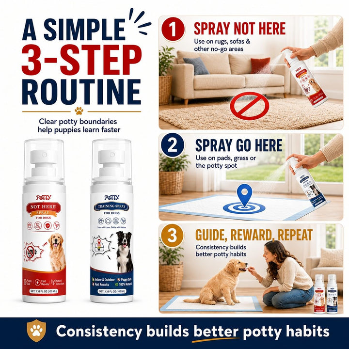 Potty Training Spray for Dogs, Premium Go Here Puppy Training Aid for Housebreaking, Indoor &amp; Outdoor Dog Pee Attractant Spray for Pads, Grass and Trays, 6.8 Fl Oz, (Blue+Orange)