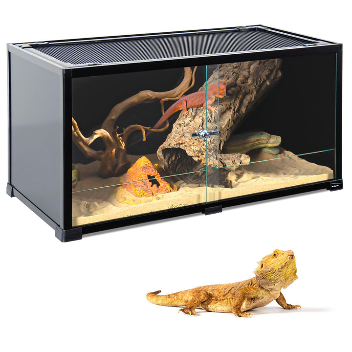 REPTI ZOO 50 Gallon Reptile Tank, 36" X 18" X 18" Reptile Terrarium, Black-Tinted ECO Glass Enclosure with Sliding Door &amp; Mesh Top, Secure &amp; Low-Stress Habitat for Bearded Dragon, Gecko, Snake, Lizard