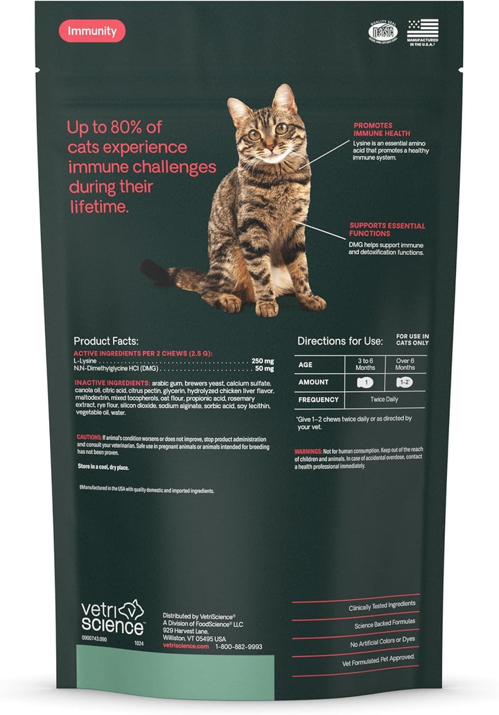 VetriScience Lysine Immunity Health Chews for Cats, Chicken, 90 Count