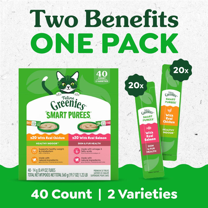 Greenies Feline Smart Purees Cat Treats, Indoor and Skin &amp; Fur, 40 Count