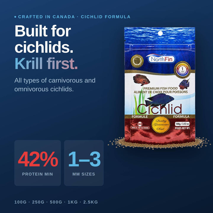 NorthFin Cichlid Fish Food, Slow-Sinking Pellets, 1mm, 100g