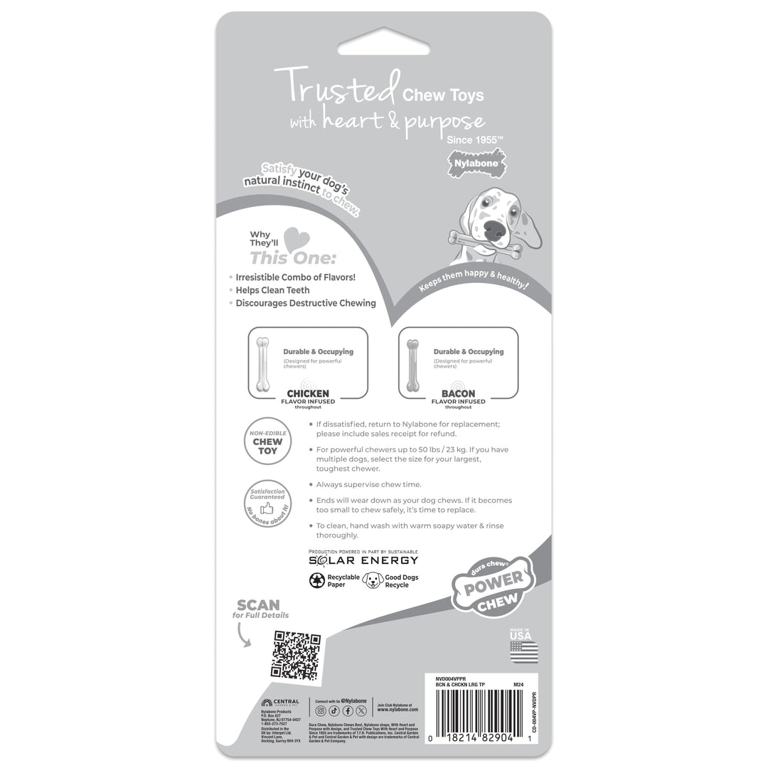 Nylabone Power Chew Original Bone Dog Toys, Chicken &amp; Bacon Flavor, 2 Count