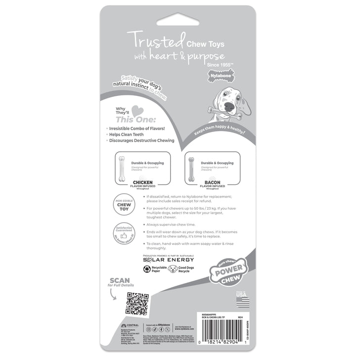 Nylabone Power Chew Original Bone Dog Toys, Chicken &amp; Bacon Flavor, 2 Count