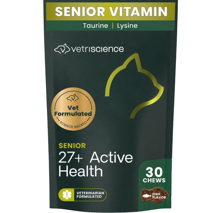 VetriScience Senior 27+ Active Health Chews for Senior Cats, Fish, 30 Count