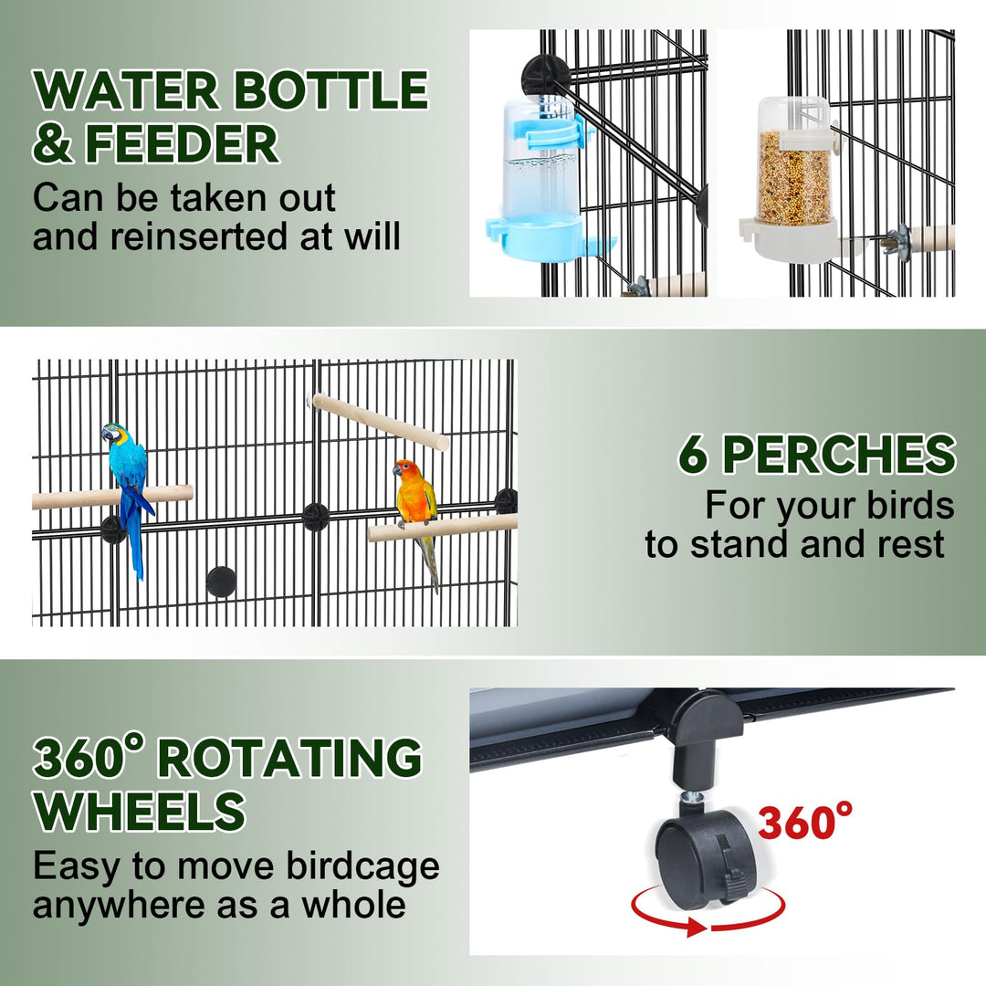 VISCOO Encrypted Metal Bird Cage (46" x 36" x 12") for Parrot Parakeets
