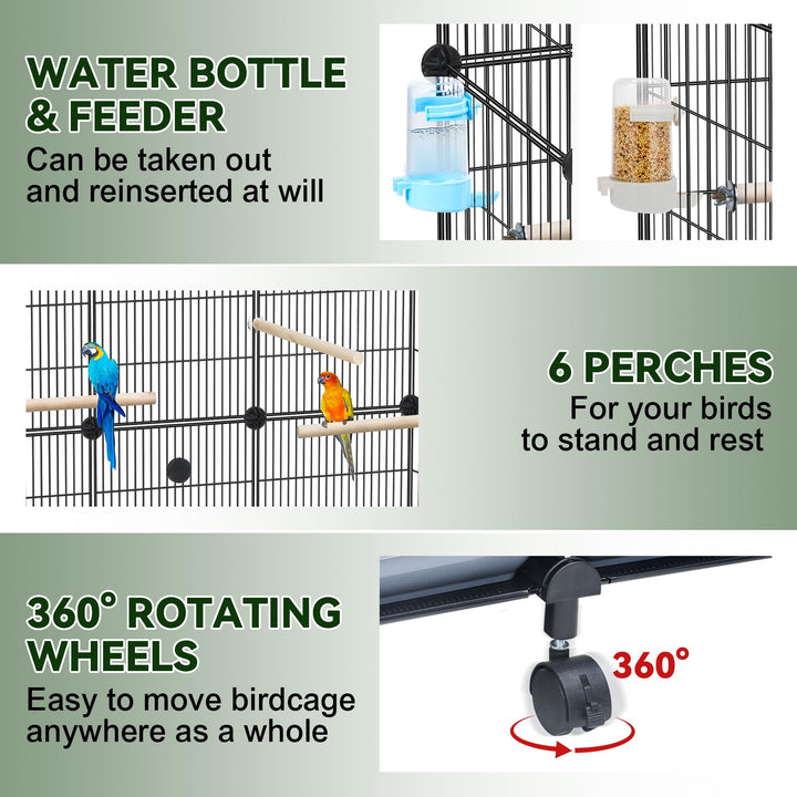 VISCOO Encrypted Metal Bird Cage (46" x 36" x 12") for Parrot Parakeets