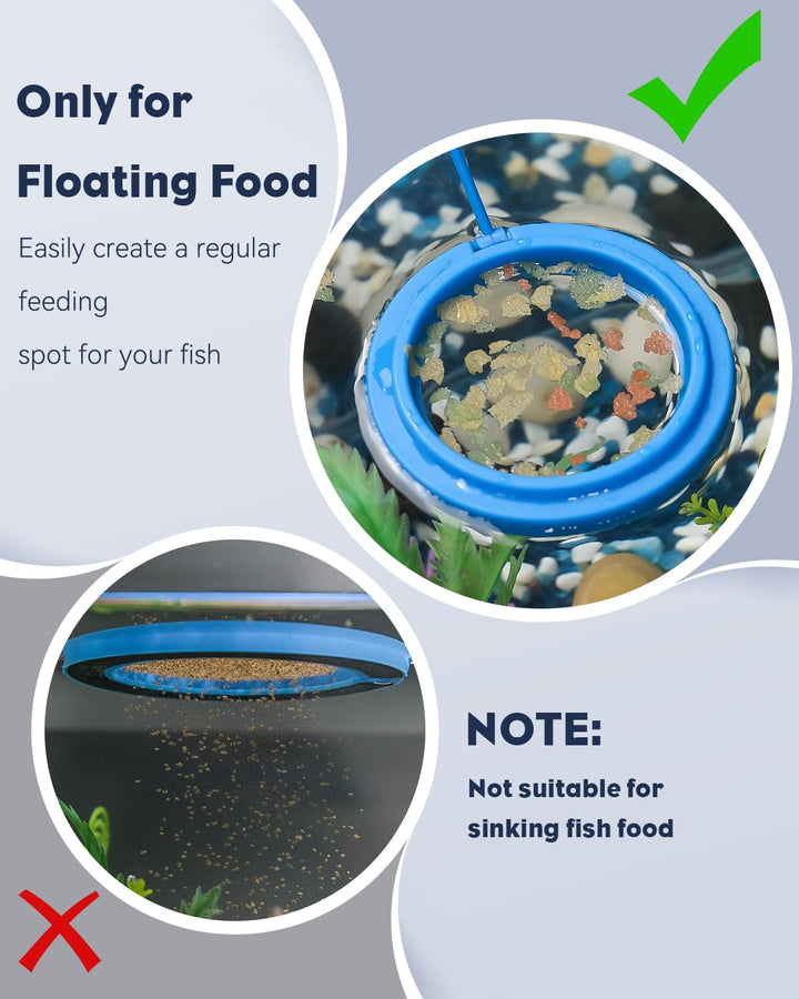 Pawfly 2 Pcs Fish Feeding Ring for Aquarium – Round and Square Floating Food Feeder with Suction Cup for Betta, Goldfish, Guppy, Turtle &amp; Small Fish