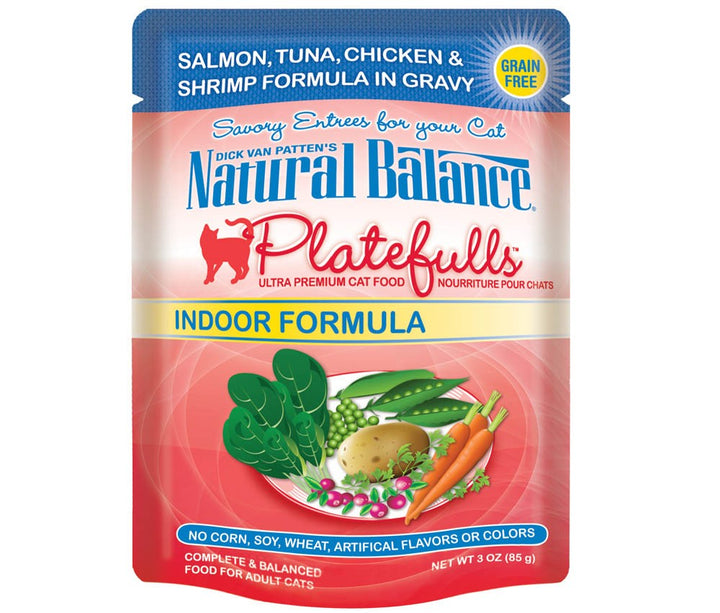 Natural Balance Pet Foods Original Ultra Platefulls Morsels in Gravy Wet Cat Food Pouch Salmon, Tuna, Chicken & Shrimp 3oz