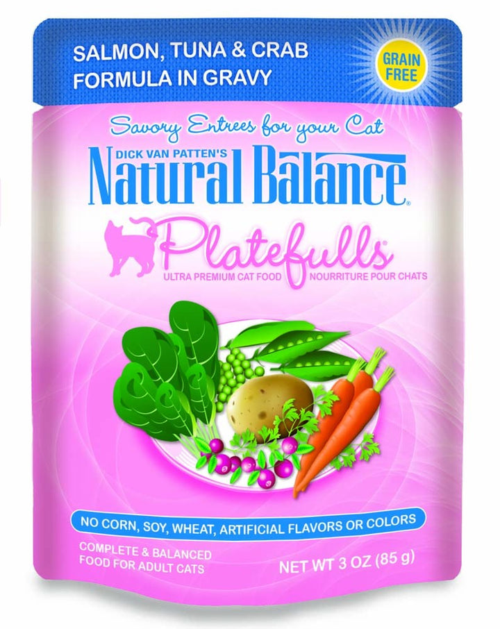 Natural Balance Pet Foods Platefulls Salmon; Tuna and Crab Formula in Gravy Cat Wet Food 3 oz 24 Pack