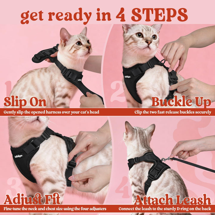 rabbitgoo Cat Harness and Leash Set, Escape Proof Vest, Black