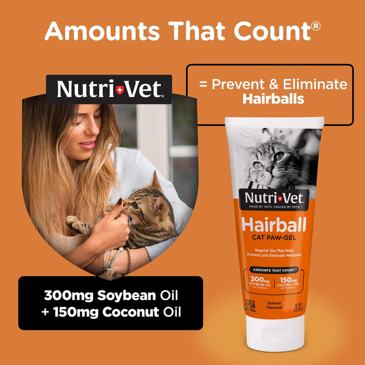 Nutri-Vet Hairball Gel for Cats, Cat Hairball Remedy, Salmon Flavor, 3oz