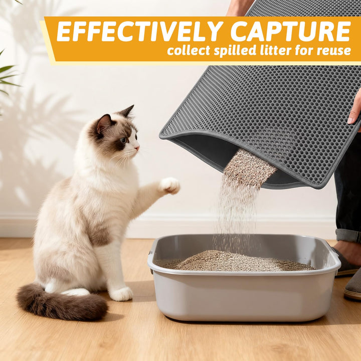 Pieviev Litter Box Mat, Double-Layer Urineproof Design, 30" x 24" Gray