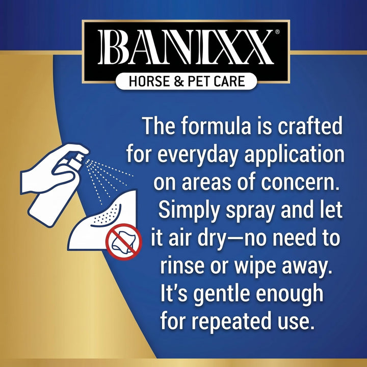 BANIXX Horse and Pet Care Spray for Horses, Dogs and Cats, Daily Skin and Coat Care Spray, Alcohol-Free, Non-Staining, No Odor, Made in USA, Grooming and Hoof Care Formula, 8 oz