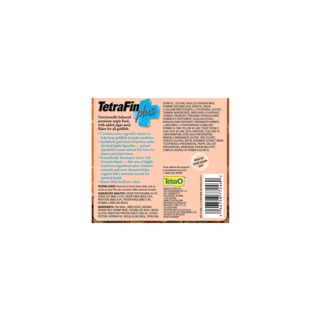 TetraFin Plus Goldfish Flakes 2.2 Ounces, Balanced Diet, with Algae to Promote Health,Oranges (Pack of 2)