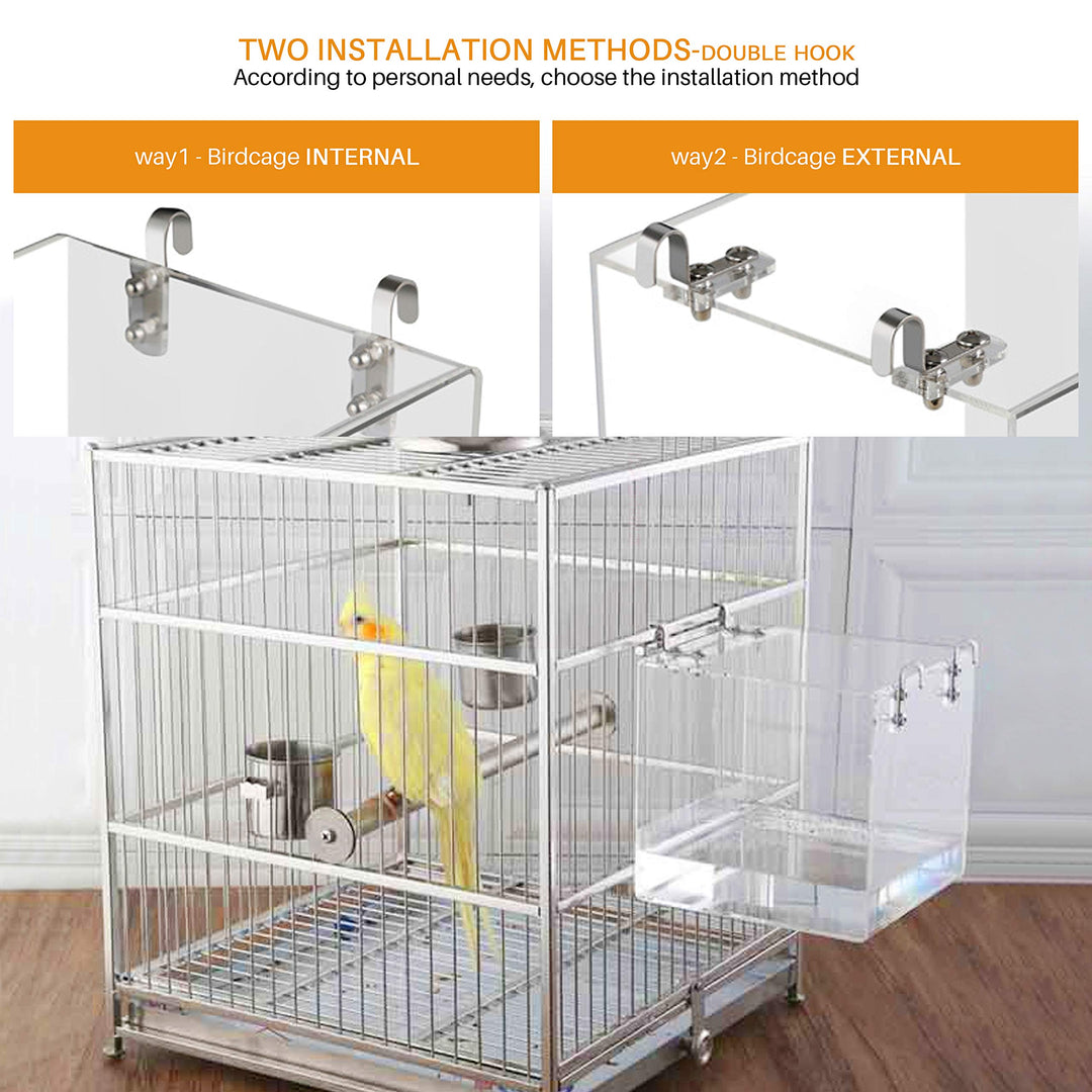 HOSUKKO Bird Bath for Cage No-Leakage Upgrated Acrylic Clear Bird Bathtub Parrot Parakeets Shower for Cage Bathtub Box for Small Bird Parrot with 4 Hooks
