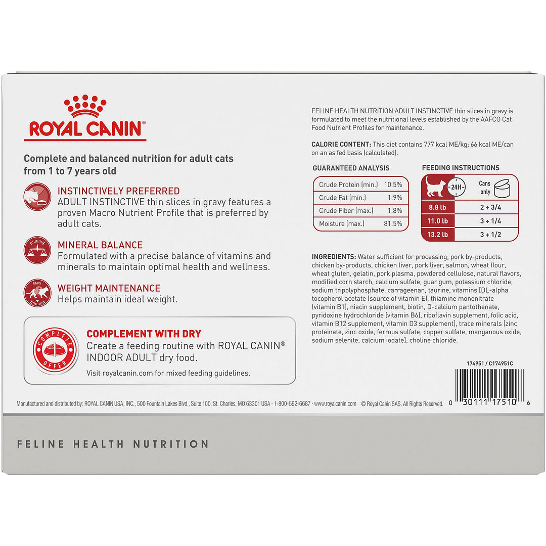 Royal Canin Feline Health Nutrition Adult Instinctive Adult Thin Slices in Gravy Cat Food, 3 oz (Pack of 12)