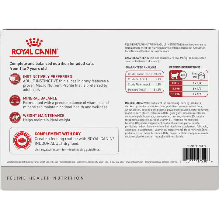 Royal Canin Feline Health Nutrition Adult Instinctive Adult Thin Slices in Gravy Cat Food, 3 oz (Pack of 12)