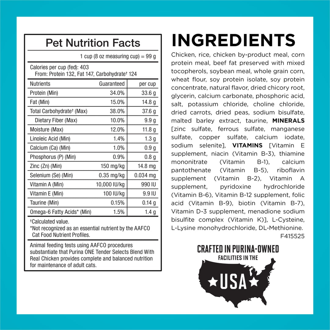 Purina ONE Tender Selects Dry Cat Food, Chicken, 22 lb Bag