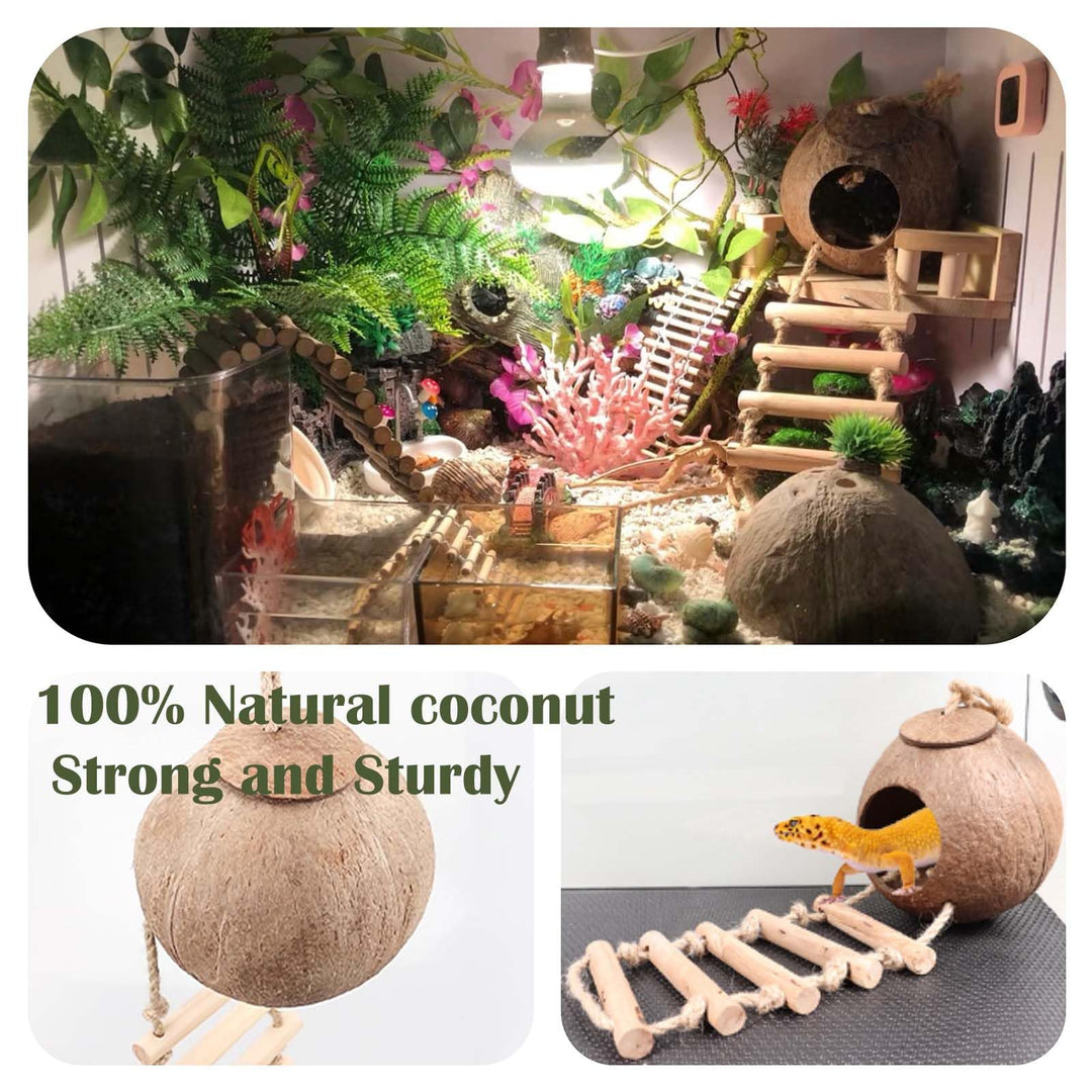 10PCS Crested Gecko Tank Accessories, Reptile Plants Bridge Vines, Coconut Shell with Ladder for Lizard, Chameleon Cage, Snakes, Hermit Crab, Leopard Gecko Tank Accessories, Terrarium Decor