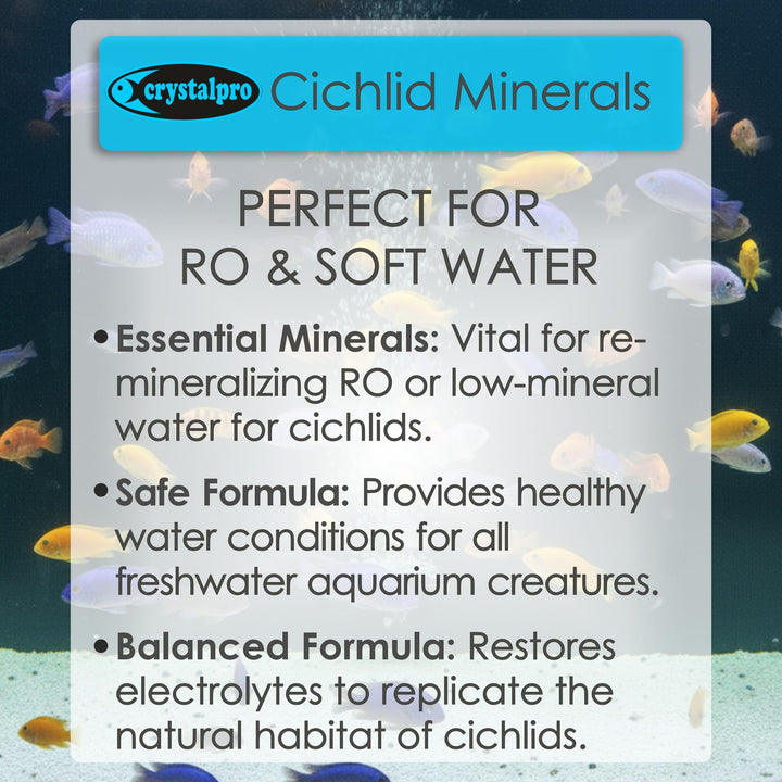 Crystalpro Cichlid Minerals 4.22 Oz - Mineral Additive for Cichlids Replenishes Protective Coat Improves Respiration and General Health Freshwater Aquarium Salt (125 ml) Treats 660 Gallons