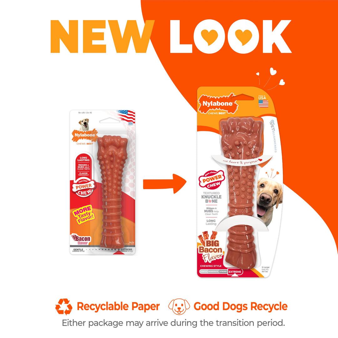 Nylabone Textured Knuckle Bone Power Chew Toys for Dogs, Durable &amp; Tough Dog Toys for Aggressive Chewers, Bacon Flavor, X-Large/Giant - 50+ lbs, 1 Count