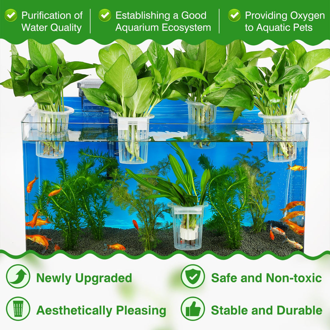 Borlech New Upgraded Large Aquarium Plant Holder with 1.57-inch Extension Hooks and Suction Cups for Fish Tank Aquaponic Plant Cultivation and Aquascape Accessories Decorations (2 Pack) Transparent