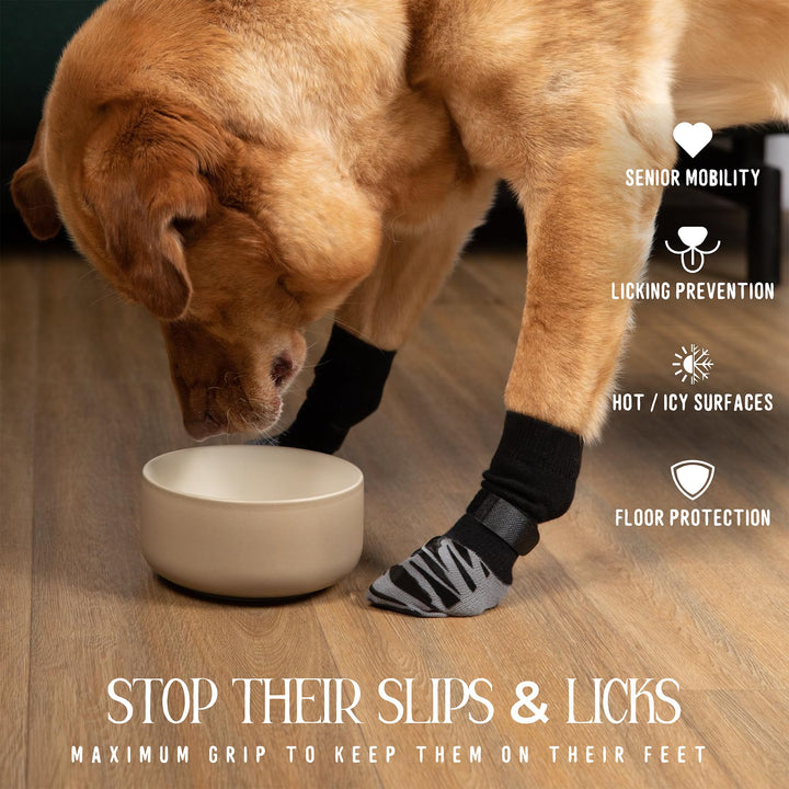 DOK TigerToes Premium Non-Slip Dog Socks for Hardwood Floors - Extra-Thick Grip that Works Even When Twisted - Prevents Licking, Slipping, and Great for Dog Paw Protection - Size Large