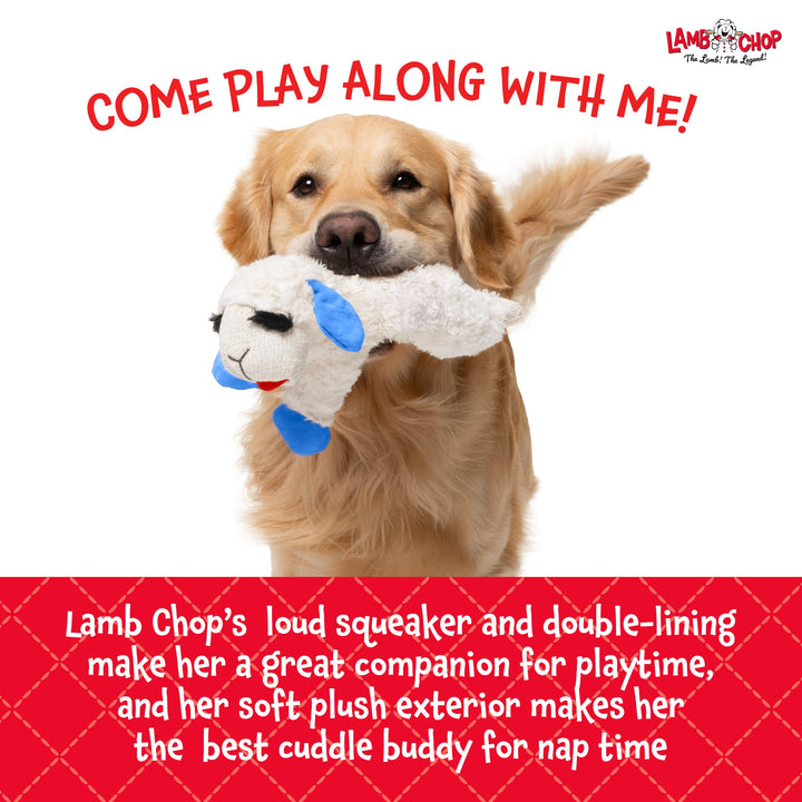 Multipet Lamb Chop Dog Plush Toy - Durable Lining - 10.5" - Blue Paws