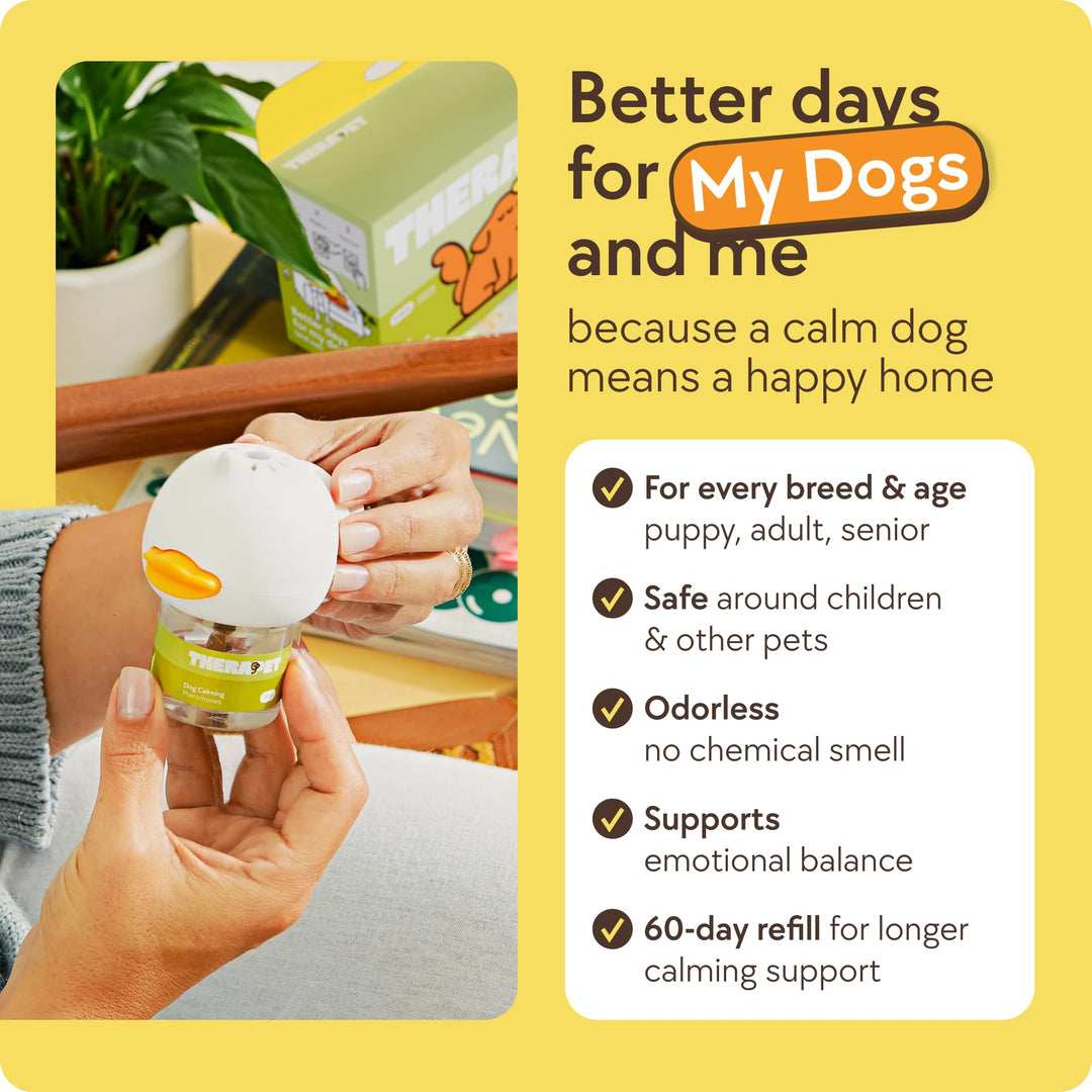 TheraPetMD 60-Day Dog Calming Diffuser Kit - Dog Pheromone Diffuser for Stress, Destructive Behavior, Pee Accidents, Separation Anxiety, Barking, Aggression &amp; Chewing - 60-Day Refills Included