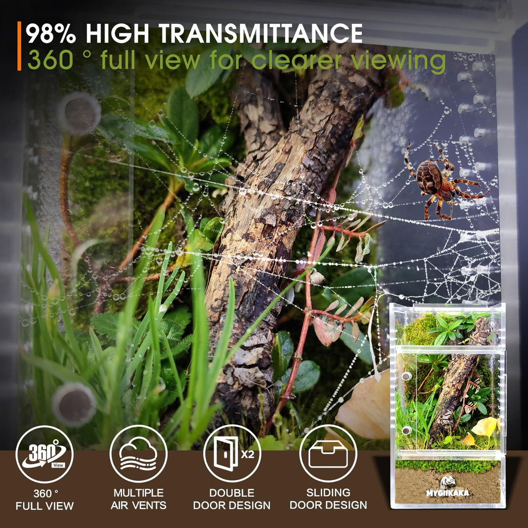 MYGIIKAKA Jumping Spider Enclosure Accessories, Tarantula Spider Box, Bug Cage, Praying Mantis Habitat Enclosure, Snail Insect Terrarium, Caterpillar Habitat (3x3x6 inch)