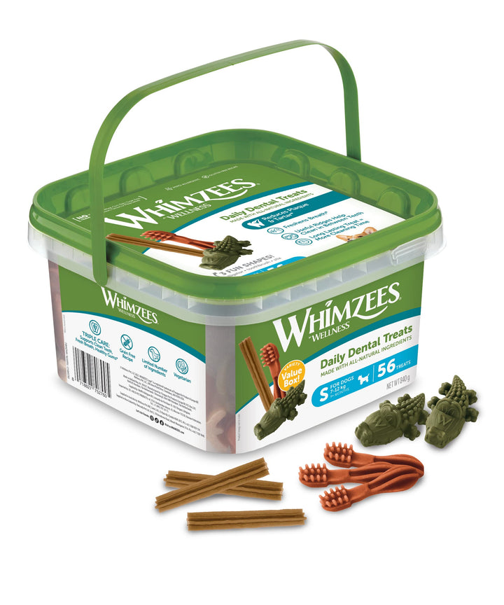 Whimzees Natural Dental Dog Chew Long lasting, Variety Box Mixed Shapes, Small, 56 Pieces