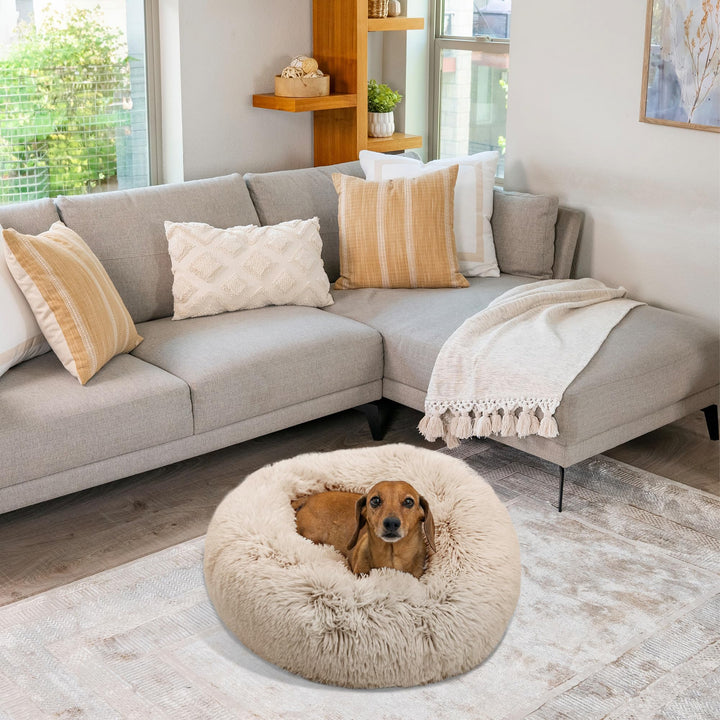 Best Friends by Sheri Original Calming Donut Dog Bed, Taupe, Small, 23"