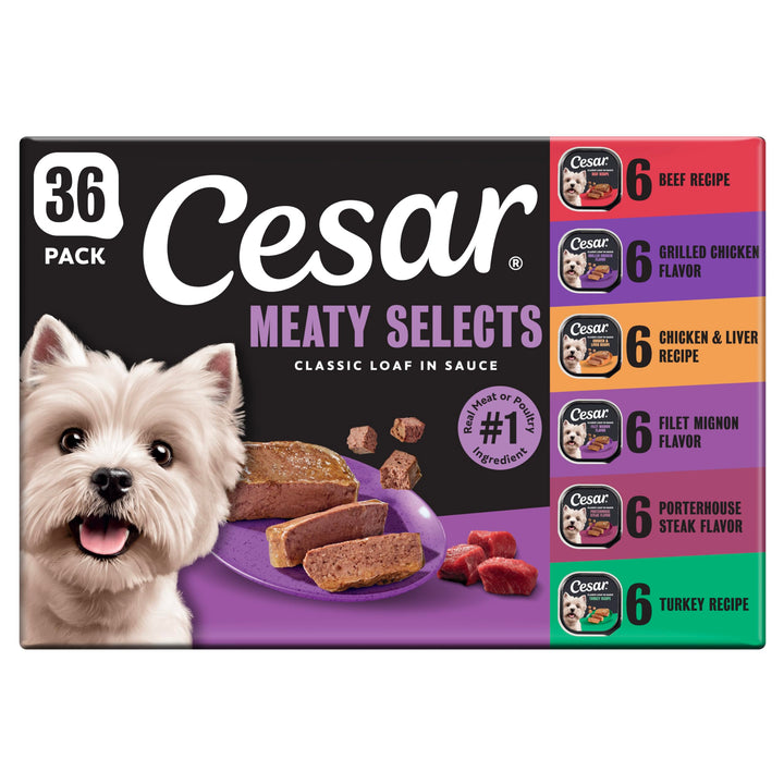 Cesar Classic Loaf in Sauce Wet Dog Food, Meaty Selects, 3.5 oz, 36 Count