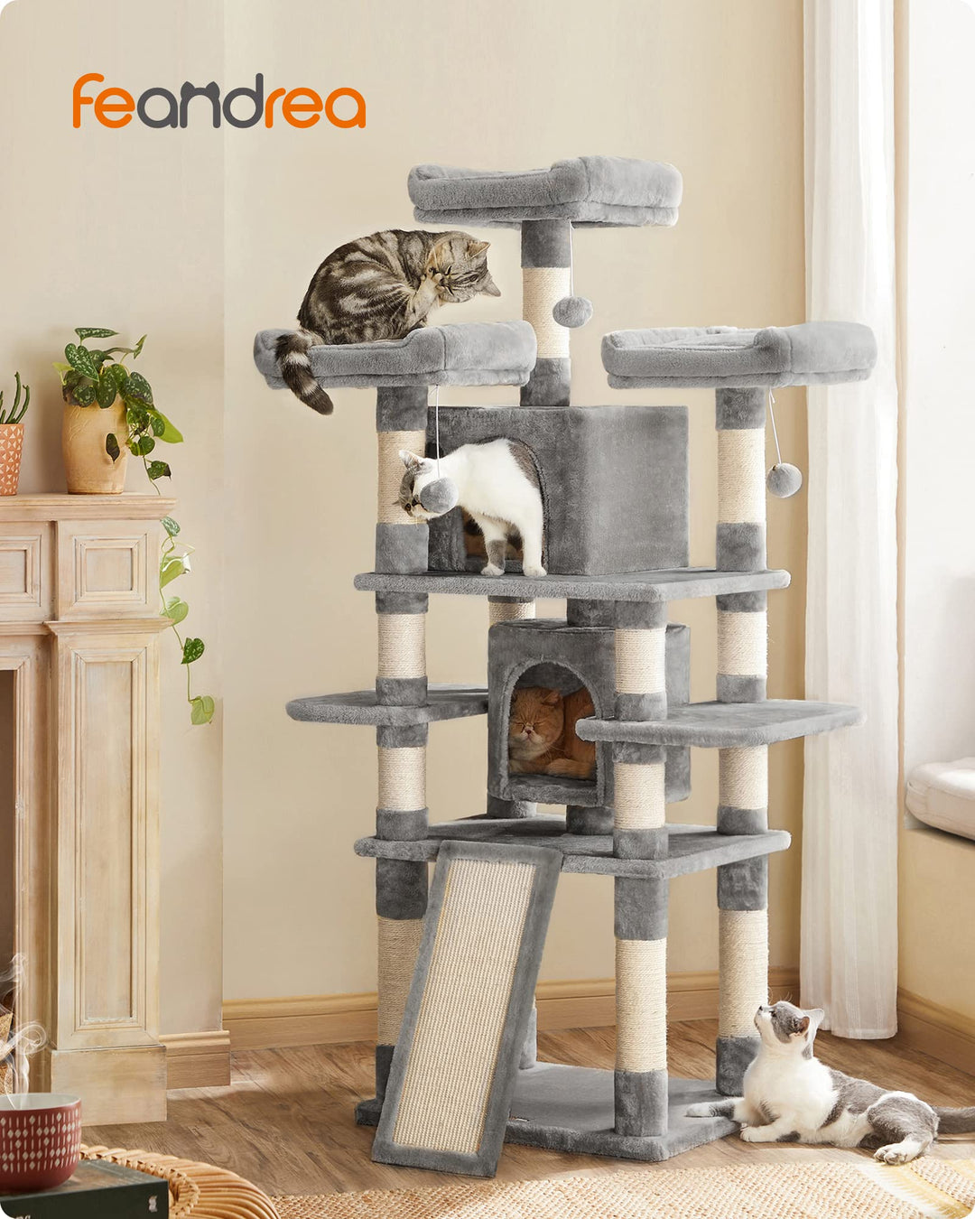 Feandrea 67.7-Inch Multi-Level Cat Tree for Large Cats, with Cozy Perches