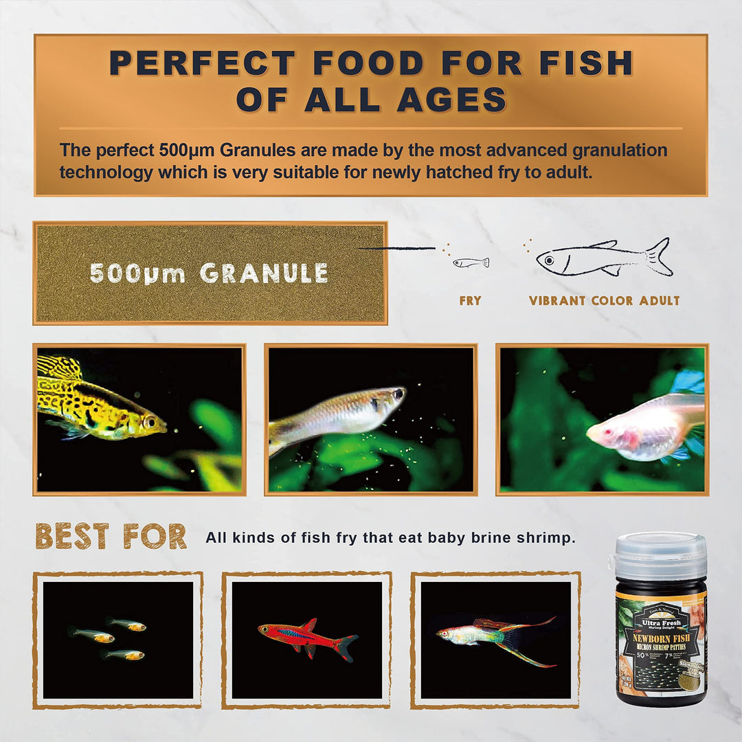 Ultra Fresh Baby Fish Food, 50% Sword Prawns Shrimps, High Protein, Slow Sinking, Fine Powder for Newborn Fry Fish 0.7oz