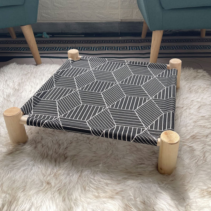 Pozico Cat/Dog Bed Hammock Cat Bed, Wooden Dog Elevated Indoor Outdoor Beds, Raised Cat Cots Furniture Pet Bed Puppy Bed Portable Breathable Mesh Cat Beds for Small Animals-Black Diamond